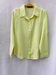 Women's Dress Shirt Pinstripe Stripes Thin - Verde Lima - Ver 1