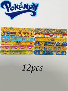 pokemon 1/12pcs Cartoon Slap Bracelet, 12 Unique Designs, Fun Party Favors And Holiday Decorations, Perfect For Birthday Parties, Events And Celebrations, Colorful Slap Bracelet With Cute Patterns, Suitable For All Ages Birthday Gift Toy,