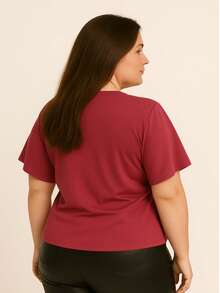 Plus Size Blouses - Maroon - View 2