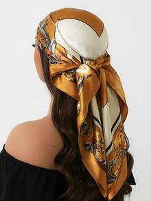 1pc Women's 35.4inch Luxury Square Scarf, Fashion Sunscreen Shawl Neckerchief, Printed Pattern Stylish Versatile Square Silk Scarf - Multicolor - View 1