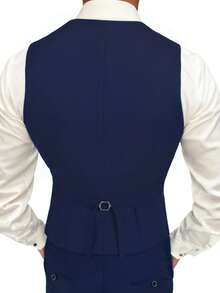 Bộ vest công sở nam 3 món, gồm áo khoác blazer hai hàng khuy, áo vest và quần dài, màu trơn, dáng ôm, chất liệu co giãn, trang phục dự tiệc/làm việc trang trọng - Màu xanh hải quân - Xem 5