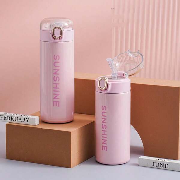 1 Stück isolierter Becher 320ml/420ml/10,8-14,2oz, Strohhalm vakuumisolierter Becher, große Kapazität tragbare Erbsensuppe Wasserflasche, einfacher, stilvoller Studentenwasserbehälter, auslaufsicher Reisekrug aus doppelwandigem Edelstahl, hält Getränk stundenlang heiß/kalt, Rückkehr zur Schule