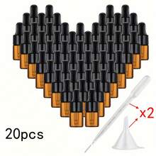 50/20/10/1 Mini Glass Dropper Bottle, Small Sample Bottle With Cover, Travel Essential Oil, Cosmetics Liquid Sample, Perfume (Amber, 2ml) Small Sample Bottle, With 1 Funnel+1 Straw - Brown - View 8