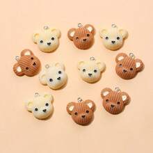 10个可爱卡通树脂熊头吊坠，适合制作耳环、手链、项链、钥匙扣等首饰 - 混合装 - 彩色 - 查看 1