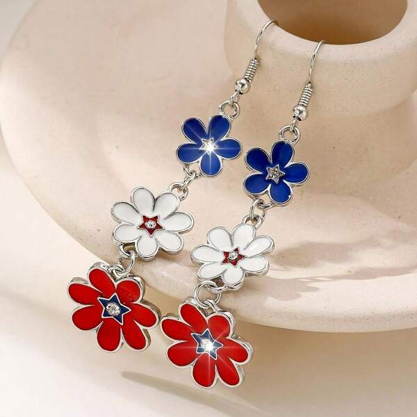 1 Pair Patriotic American Independence Day Red White Blue Heart Shaped Earrings, European And American Creative Design