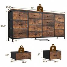 Mueble de TV con cómoda y estación de carga para TV de 65, 70 y 75 pulgadas, soporte para dormitorio con 14 cajones, cómoda larga para dormitorio, centro de entretenimiento con almacenamiento, cómoda de tela para sala de estar - Marrón - Ver 4