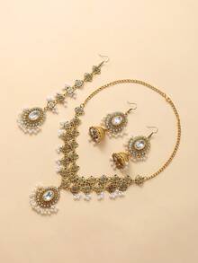 时尚人造珍珠钻石项链和耳环套装，适合日常佩戴 - 首飾套裝 - 查看 6