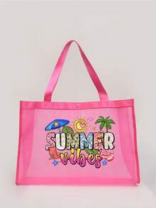 1PC Mesh Beach Bag Nylon Material Alphabet Printed Beach Mesh Tote Bag With Large Capacity,Use Tt Yourself Or Give Gifts To Others,Back To School Supplies Beach Bag ,Waterproof Backpack Vacation Bag For Friends,Mom,Teachers,Mother's Day Gift ,Summer Essentials ,Beach Essentials - Multicolor - View 4