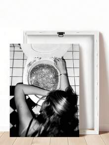 1 幅现代艺术海报，描绘女人、酒杯、厕所、欧洲简约房间装饰帆布画，无画框，适用于卧室、客厅、办公室、浴室、餐厅、咖啡厅或酒店墙壁装饰、墙壁艺术 - 黑與白 - 查看 15