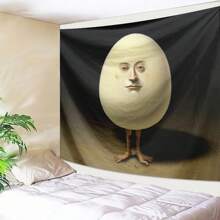 1pc Abstract Egg Person Printed Tapestry, Wall Decor, Ins Style, Polyester Tapestry, Living Room Bedroom Office Wall Decoration, College Dorm, Home Decor Party, Rectangular Hanging Kitchen Wall Decor With Drape, Comes With 3 Wall Nails And 2 Clips