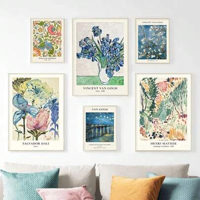 1pc /3pcsWall Arts Posters Optional Frame Botanical Van Gogh Star Vase Series Poster Wall Art Matisse Vintage Flower Canvas Painting Flower Market Art Living Room Home Decorative, Wall Art With Frame