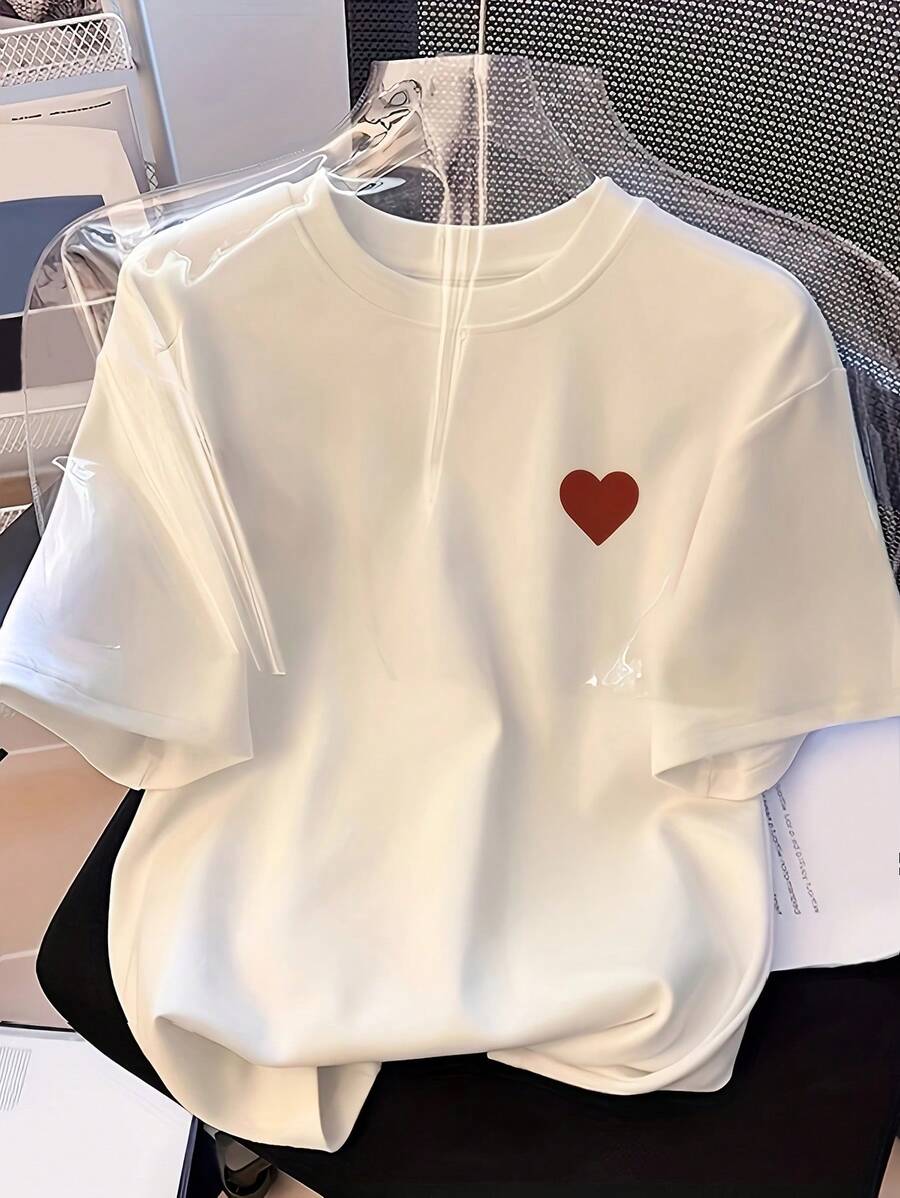 Camiseta holgada de cuello redondo para mujer, colección verano 2025, cómoda y casual, perfecta para un estilo juvenil y vibrante de uso diario. - Blanco - Ver 1