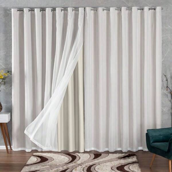 Cortina Blackout em Tecido Grosso Original 2,80 x 1,80 Com Voil Sala Quarto Corta Luz