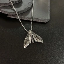 1pc Retro Gothic Style Death Moth Necklace With Skeleton & Butterfly Pendant, 60cm Chain - Antique Silver - View 8