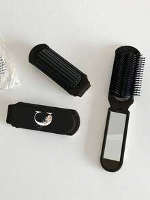 1 chiếc lược chải tóc kiêm gương trang điểm 2 trong 1 có thể gập lại - Lược massage da đầu nhỏ gọn, cầm tay kèm gương du lịch có thể gập lại, dụng cụ làm đẹp lý tưởng cho phụ nữ năng động, tạo kiểu và chăm sóc cá nhân hàng ngày. - màu đen - Xem 6