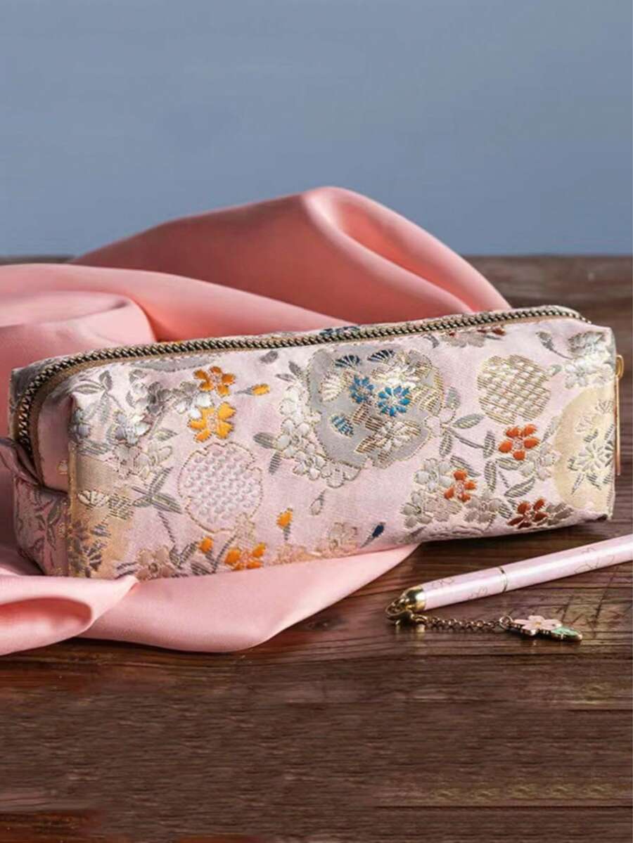 1pc Chinese Style Embroidered Pencil Case, High-Quality Stationery Box, Large Capacity, Elegant Gift For Students , Back To School Gifts - Multicolor - View 1
