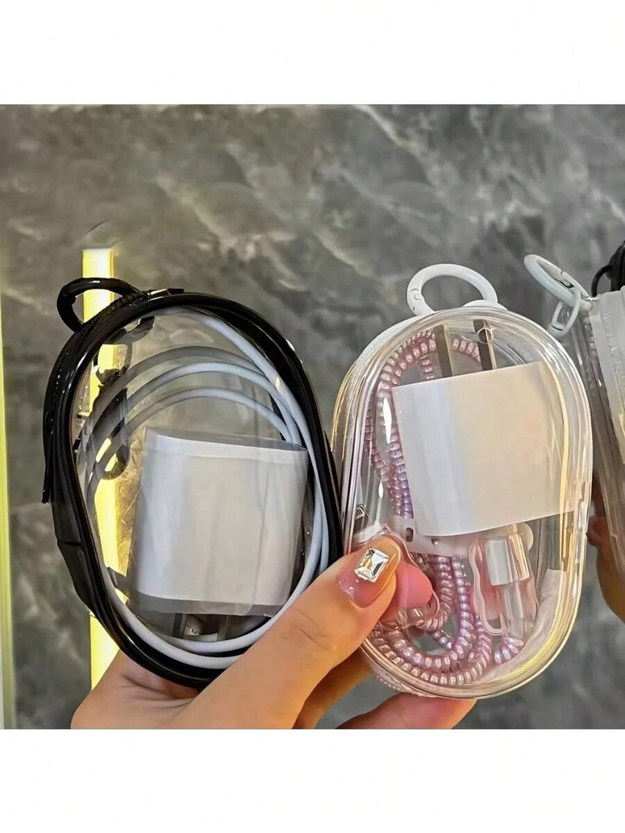 2Pcs Mini Convenient Transparent Cable Storage Box, Used For Storing Data Cables, Chargers, Headphones, Accessories, Etc., Suitable For Use As A Key Bag During Outdoor Travel