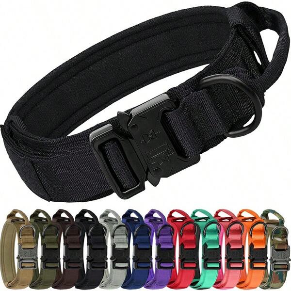CP407Adjustable Tactical Dog Collar For Medium To Large Breeds - Durable Nylon With Metal Buckle, D-Ring & Control Handle - Vibrant Colors, Explosion-Proof For Training & Walking - For Dog Owners - Perfect For Outdoor Activities & Training