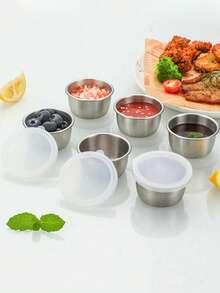 1/2/4 piezas Recipientes para aliños de ensalada de acero inoxidable, platos para condimentos, tazas para salsa de acero inoxidable - Tazas portátiles a prueba de fugas para salsa de 1.6 onzas con tapas transparentes, reutilizables para cajas bento, trabajo, escuela, picnics y viajes - Multicolor - Ver 4