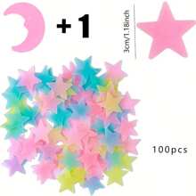 100 piezas de pegatinas de estrellas que brillan en la oscuridad - Reutilizables, decoraciones de pared y techo autoadhesivas de plástico, adecuadas para dormitorios y salas de estar, superficie mate multicolor, sin necesidad de baterías, diseño clásico para decoración del hogar de niñas, adhesivo de pared para decoración del hogar