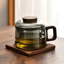 1 pieza Tetera de vidrio de 13.5 Oz/400 Ml con infusor, tetera de vidrio, infusor de té para hojas sueltas, hervidor de té con infusor, taza con tapa para infusión con mango de madera sólida, apta para microondas, adecuada para té, café, leche, sala de estar, cocina, oficina, fiesta de té, regalo ideal