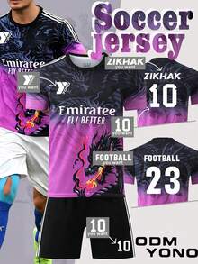 Cool Purple Black Contrasting Football Shirt, High-End Sports Top, Dual-Use For Competition And Training, Supports DIY Printing - Purple - View 3