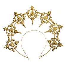 1 pieza Diadema tipo halo de aleación dorada estilo lolita, accesorio para el cabello con corona de cristales al estilo gótico glamoroso, adecuado para bodas, fiestas, sesiones de fotos, cosplay y vuelta al colegio