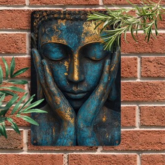1 件复古佛像金属墙饰，8x12 英寸铝制标牌，禅意风格耐用挂牌，宁静的手绘设计，质朴的青铜色和绿松石饰面，预钻孔，易于安装，非常适合家庭、花园、露台装饰，多用途室内/室外使用，禅意家居装饰