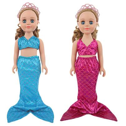 Bộ đồ bơi nàng tiên cá cho búp bê 18 inch kèm vương miện, có 2 màu để lựa chọn, gồm đuôi cá, váy, dây đeo mảnh và vương miện, quần lót. Món quà tuyệt vời cho sinh nhật/lễ hội của bé gái. Không bao gồm búp bê.