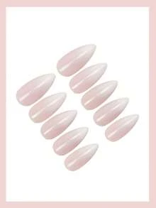 24pcs Medium Almond Shaped Nail Stickers, Pink & White Ombre Design, Glossy Full Coverage, Minimalist Style, Summer Nail Art Set, Suitable For Women & Girls, Timeless, Easy To Apply, Complete Nail Care Accessories - White - View 4