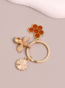 1pc Bee Flower And Honeycomb Keychain Simple Floral Bag Pendant Decoration Accessories For Women, Girls,Mother's Day Gift Car Accessories Bag Charm Backpack For School