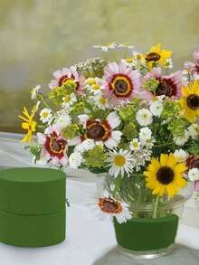 10pcs/8pcs/1pc/2pcs/4pcs/6pcs 5.51inch*3.14inch*1.77inch -Wet And Dry Flower Foam Brick, Green Polystyrene Foam Block For Flower Arrangement, Plant Decoration And Handicrafts, Spring Flower Arrangement And Handicrafts,The Corners Are Slightly Collapsed, Please Don't Take Pictures If You Mind - Round - View 5