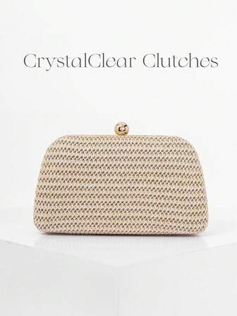 女士简约草编盒状晚宴包，适合婚礼、舞会和正式活动，派对钱包，手拿包，配有高品质链条肩带/斜挎带