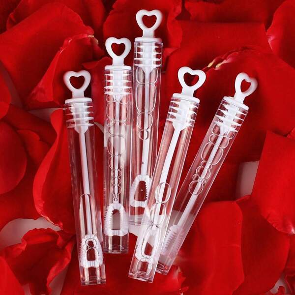 56 Pack Mini White Heart Bubble Wands- Perfect Bubble Toy Ideal Party Favors For Weddings Support And Anniversaries, Valentine's Day, Family Reunion, Special Festival Gift For Couple, Boy And Girl
