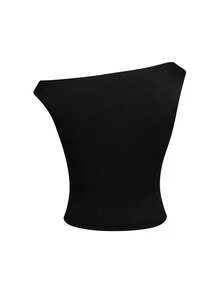 EARO Chic Women's Sexy Off-Shoulder Fitted T-Shirt, Spicy Sweet And Versatile - Black - View 2