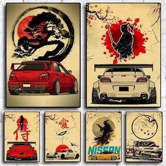 1 st/3 st väggkonstposters med ram (valfri) Vintage japansk bil samurai-affisch HD-konst vattentät heminredning vardagsrum sovrum bar estetisk dekoration