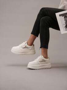Thick Sole White Sneakers, Mesh Upper, Versatile & Lightweight For Summer 2025, New Popular Women's Soft Sole Breathable Comfortable Casual Shoes, Hollow Out Fashion Sports Shoes, Anti-Slip, Petite, Korean Ins Style
