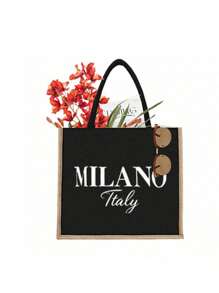 Linen Tote Bags And Small Bags With "Milano" White Letter Print, Coin Purse And Tote Bag Combination, Personalized Gift Packaging, Large Capacity Portable Casual Storage Handbags, Supermarket Shopping Bags. Multifunctional Portable Teacher Handbags, Holiday Shoulder Bags, Suitable For Daily Commuting, Business Trips, Beach Vacations, Can Be Given As Gifts To Friends, Family, Birthday Gifts, Mother's Day Gifts, Teacher's Day Gifts.