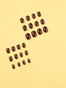 24 Pezzi Forma Quadrata Corta Neutra Unghie Finte In Vino Rosso Unghie Incollate Solide, Set Per Manicure Di Unghie Acriliche Finte Removibili Dalla Lunga Durata, Include 1 Foglio Di Adesivi E 1 Lima Piccola, Ideale Per Uso Quotidiano