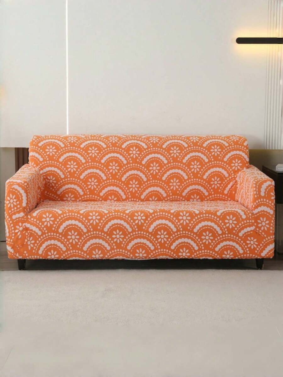 1PC Orange Fan-Shaped Sofa Cover, Suitable For All Seasons, Simple And Modern, Dustproof And Breathable, Durable And Elastic, Suitable For Bedroom, Office, Living Room Decoration, Home Decoration - Orange - View 1