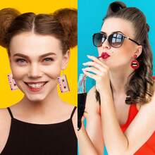 QYDCX 1 Pair Or 4 Pairs 80s Style Women Earrings, 90s Neon Earrings, Retro Earrings, Retro Teardrop Earrings, Fluorescent Party 80s Women Costume Jewelry Accessories - Fashion - View 8