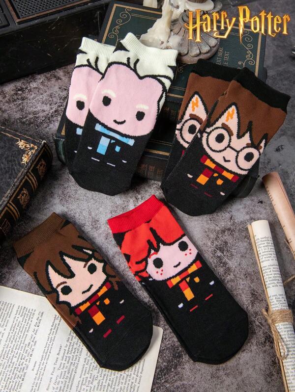 Harry Potter 4 pares de calcetines para hombre de Harry Potter, calcetines cortos con estilo de academia y personajes de dibujos animados de la academia mágica, calcetines transpirables. Calcetines suaves para mujer, calcetines invisibles, como regalo