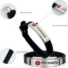 1件不锈钢医用报警手环 糖尿病手环 医疗警示 1型糖尿病 户外急救腕带 硅胶材质 佩戴舒适亲肤（夜光款和常规款（常规款无特殊备注） - 彩色 - 查看 6