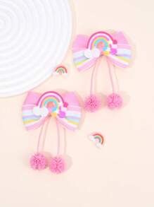 2 Stück Regenbogen Haarbögen für Frauen Mädchen, Regenbogen Streifen Grosgrainband Bögen mit Alligatorclips, Pompon Quaste, süße bunte Quasten Haarbögen, Haarspangen, Urlaubsgeschenke, Haaraccessoires, Klammern für Frauen