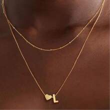 Double Layer Heart And Letter Perforated Chain Necklace, 26 Letter Heart Bead Necklace, Elegant And Simple, Exquisite And Stylish Jewelry, 925 Silver Or 18k Gold Plated, Suitable For Girls And Women - 金色 - 查看 7