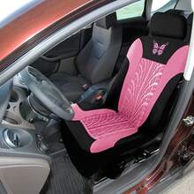 4pcs Front Car Seat Cover Butterfly Pattern With Tire Shape, (2pcs Seat Cover + 2pcs Headrest Cover) Car Seat Protector Cushion - Bướm hồng nhạt - Xem 6