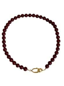 1 pieza Collar de cuentas de piedra natural de ágata roja, cadena dorada para mujer, cierre de doble broche, forma redonda, enchapado en oro de 14K, adecuado para accesorio diario y de fiesta, joyería de moda, regalo para la mejor amiga