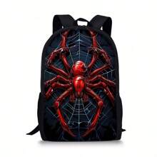 Red Spider Printed Backpack Three Pieces Set (Single-Layer Backpack + Shoulder Strap Round Lunch Bag + Single-Layer Pencil Bag) Pencil Case