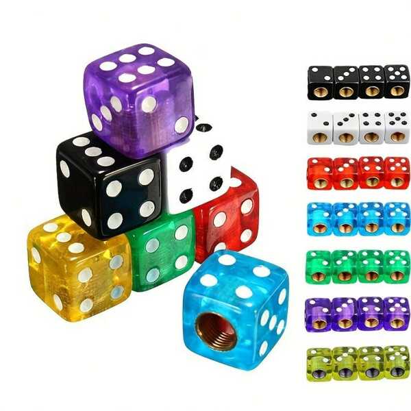 4pcs 16mm Plastic Dice Valve Stem Caps - Durable Plastic Air Valve Stem Cover For Car, Bicycle, Motorcycle