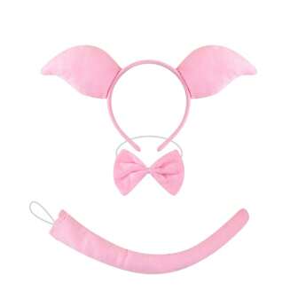 3件套时尚可爱卡通立体粉红猪发带，可爱粉红猪耳朵套，粉猪耳朵套，海绵粉猪套+猪鼻套，适合节日、聚会、演出、各种节庆礼物、生日礼物、礼品、电音节佩戴，粉猪三件套+手套，粉猪套+粉纱裙万圣节